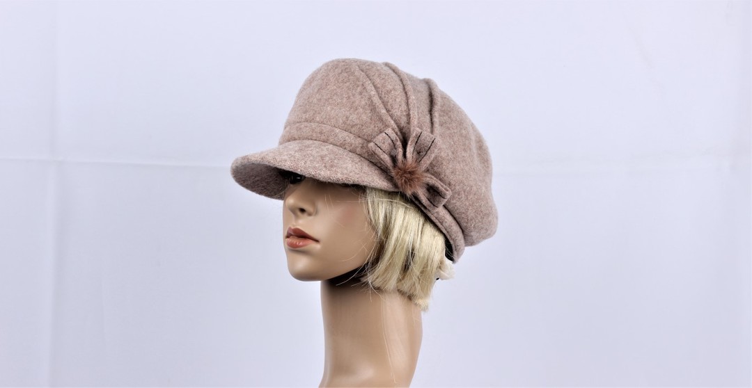 Headstart wool felt cap w pleats, flower beige Style : HS/1411 image 0